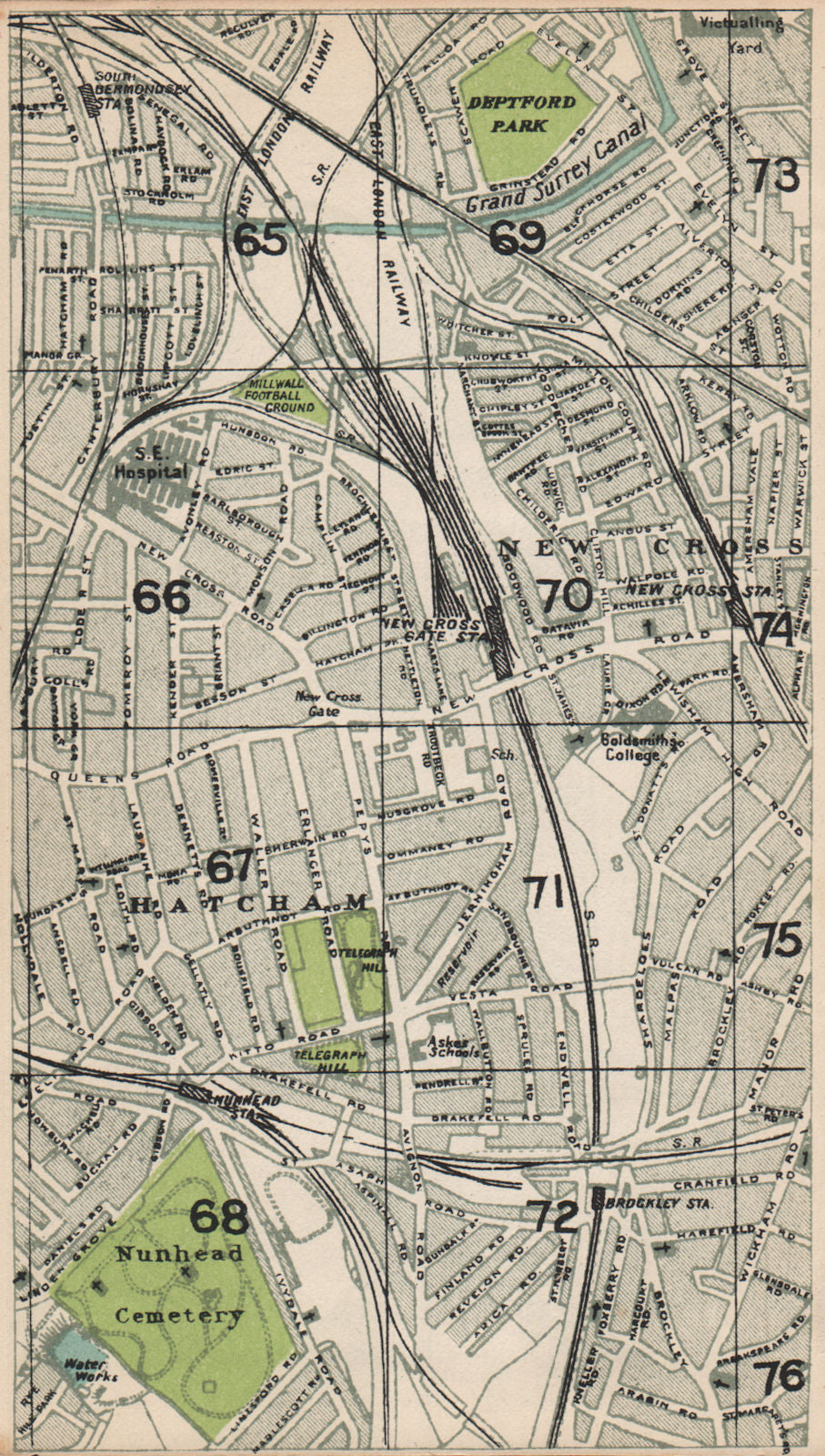 LONDON SE. Nunhead Hatcham New Cross Gate Surrey Canal Brockley 1935 old map